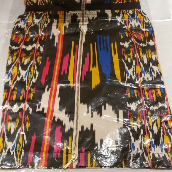 French Connection NEW Ikat Cotton Bodycon 2way Back Zipper Dress Black Red Sexy - Picture 11 of 12